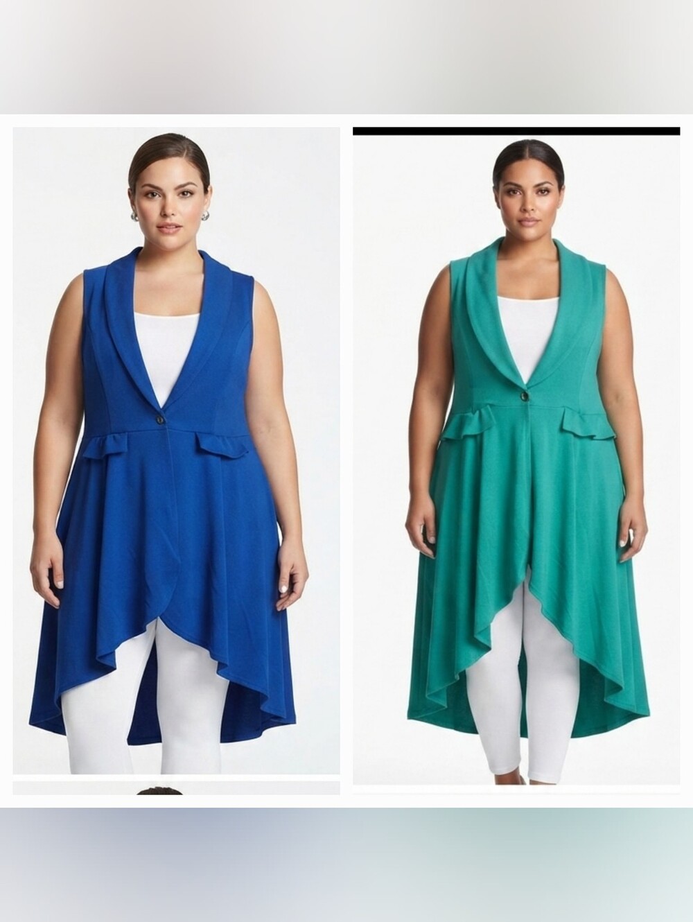 Love Sleeveless Draped High-Low Vest in Blue and Teal